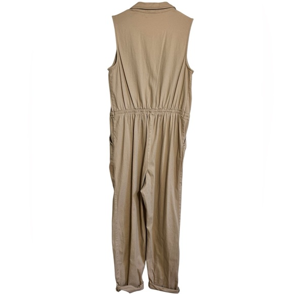 Wild Fable Tan Sleeveless Jumpsuit Utility Cuffed Drawstring Waist Pockets Size - Picture 2 of 12